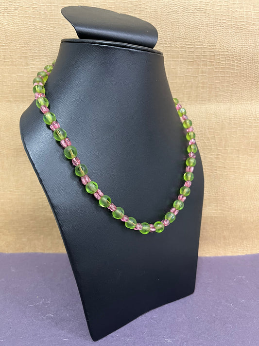 Handmade Simulated Green and Pink Beads Designer Adjustable Mala Single Strand