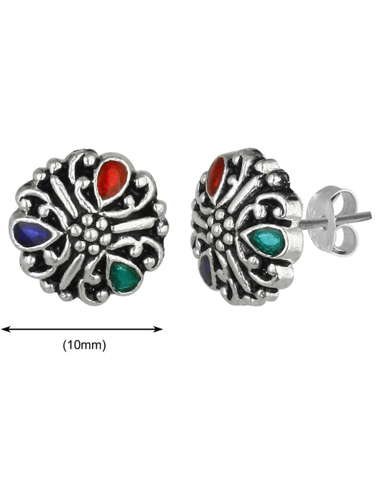 92.5 Silver and Unisexual Meena Work light weighted Studs
