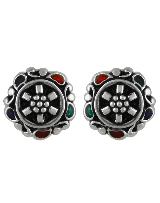 92.5 Silver and Unisexual Meena Work light weighted Studs
