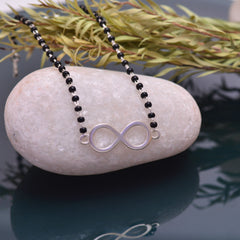 92.5 Sterling Silver Infinity Modern Bracelet with Black Beads