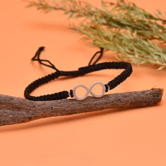 92.5 Sterling Silver Infinity Bracelet with Black Thread