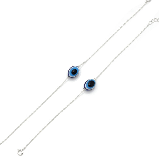 Combo of 2 92.5 Sterling Silver Evil Eye Bracelet (Large and Small)