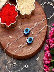 Combo of 2 92.5 Sterling Silver Evil Eye Bracelet (Large and Small)