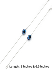Combo of 2 92.5 Sterling Silver Evil Eye Bracelet (Large and Small)