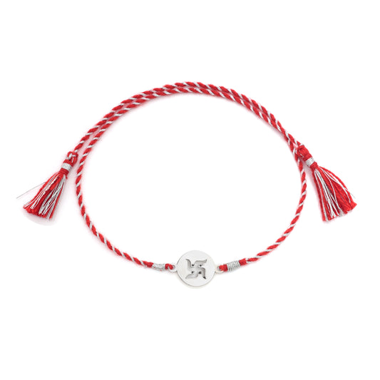 92.5 Sterling Silver Swastik Rakhi Red Thread