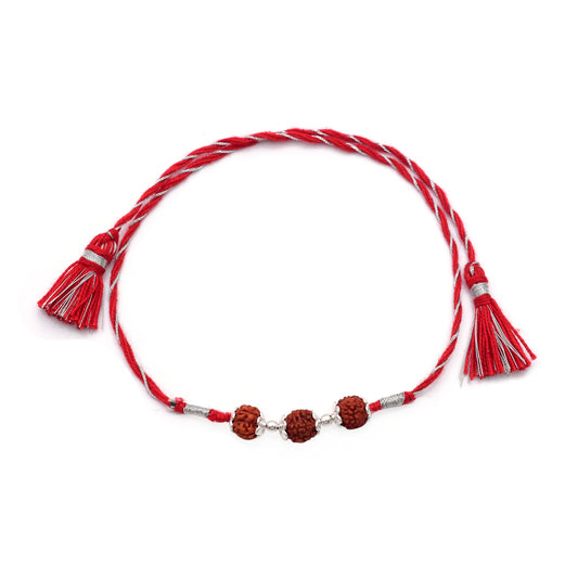 92.5 Sterling Silver Rudraksh Red Thread Bracelet for Men