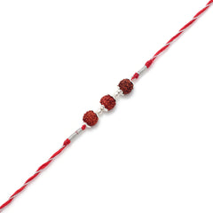 92.5 Sterling Silver Rudraksh Red Thread Bracelet for Men