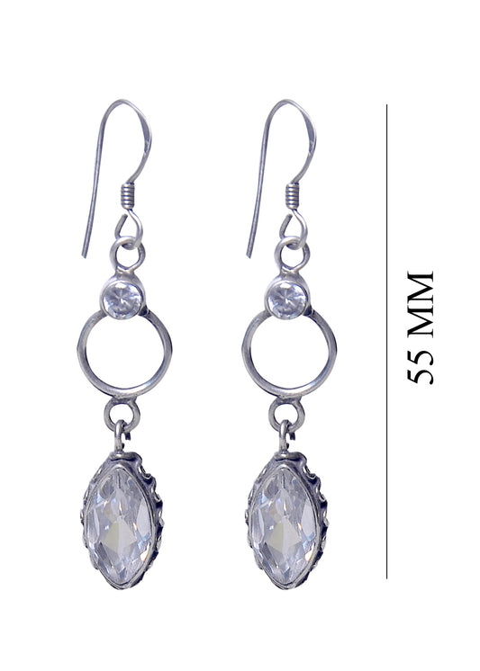 Designer Hanging Earrings with White Cubic Zirconia Stone in 92.5 Sterling Silver