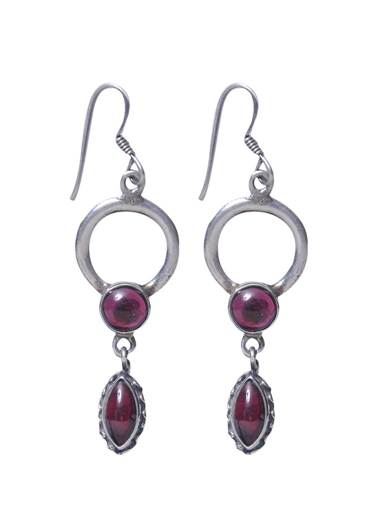 Designer Hanging Earrings with Garnet Stone in 92.5 Sterling Silver