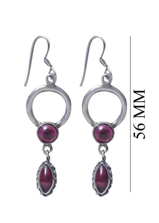 Designer Hanging Earrings with Garnet Stone in 92.5 Sterling Silver