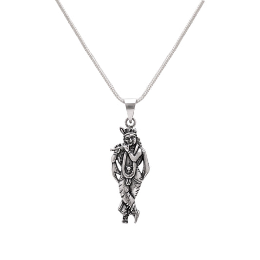 Standing Krishna Pendant with Chain 92.5 Silver Pendant