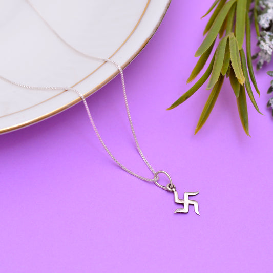 Swastik Pendant with Chain 92.5 Silver for Kids Girls Boys