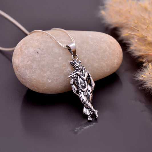 Standing Krishna Pendant with Chain 92.5 Silver Pendant