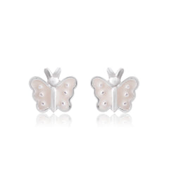 Cute and Elegant White Enamel Small Butterfly Studs Earrings