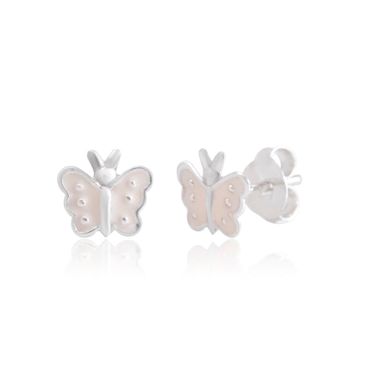 Cute and Elegant White Enamel Small Butterfly Studs Earrings