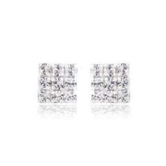 92.5 Silver Small Square Studs Unisex Earrings in Silver and White Cubic Zirconia CZ