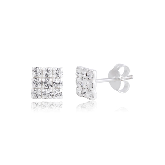 92.5 Silver Small Square Studs Unisex Earrings in Silver and White Cubic Zirconia CZ