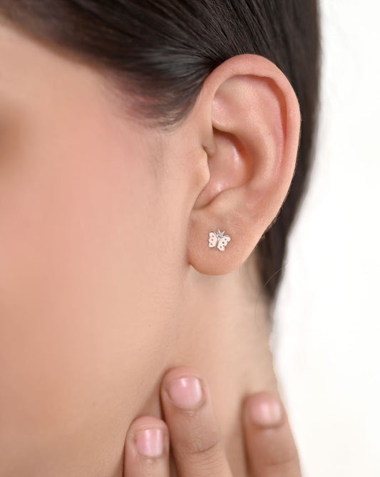 Cute and Elegant White Enamel Small Butterfly Studs Earrings