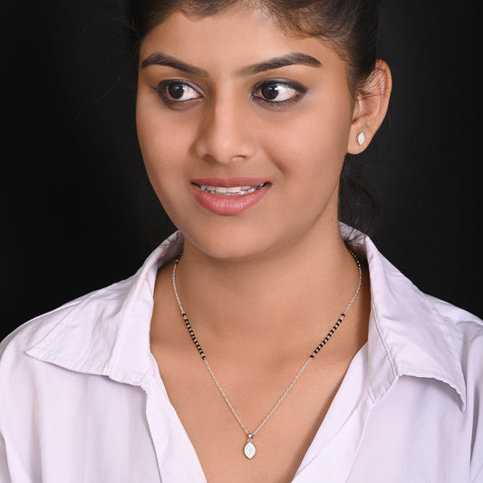 Pear Shape Pendant and Earring Mangalsutra Set in 925 Sterling Silver