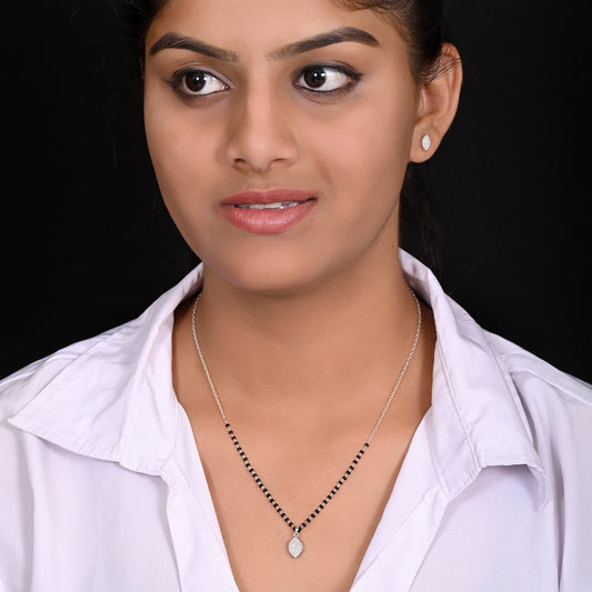 Pear Shape Pendant and Earring Mangalsutra Set in 925 Sterling Silver