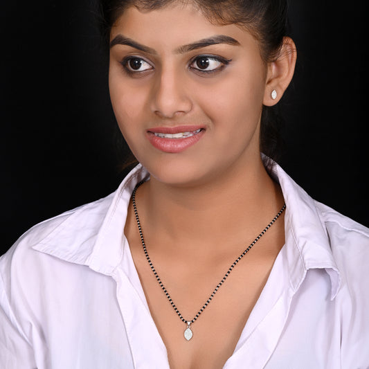 Pear Shape Pendant and Earring Mangalsutra Set in 925 Sterling Silver