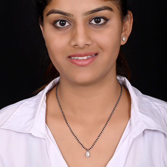 Oval Pendant and Earring Mangalsutra Set in Pure 925 Sterling Silver