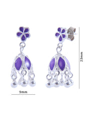 Designer pair of Traditional Indian Jhumkis in Purple Enamel and 925 Silver