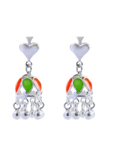Designer pair of Traditional Indian Jhumkis in Colorful Enamel and 925 Silver