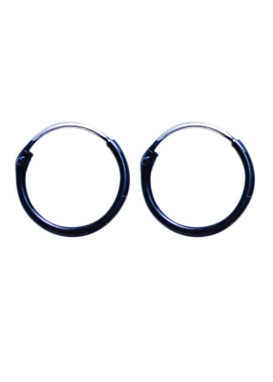 925 Sterling Silver Cute and Little Pair of Black Enamel Hoop Earrings