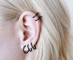 925 Sterling Silver Cute and Little Pair of Black Enamel Hoop Earrings