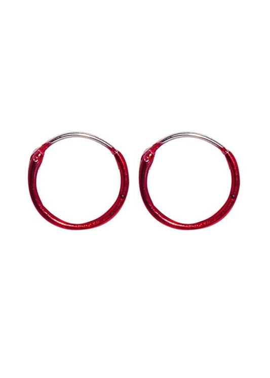 925 Sterling Silver Cute and Little Pair of Red Enamel Hoop Earrings