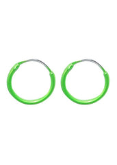 925 Sterling Silver Cute and Little Pair of Green Enamel Hoop Earrings