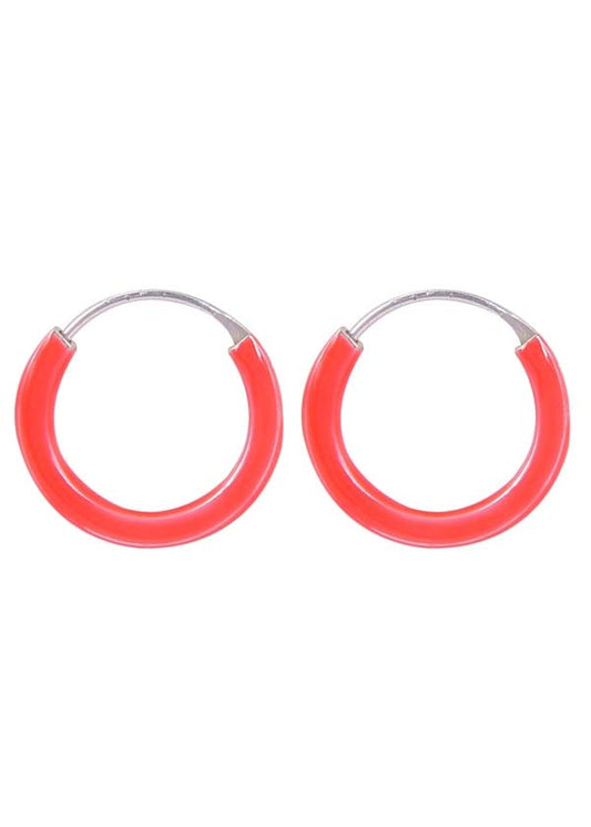 925 Sterling Silver Cute Pair of Orange Enamel Hoop Earrings