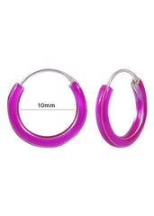 925 Sterling Silver Cute Pair of Purple Enamel Hoop Earrings