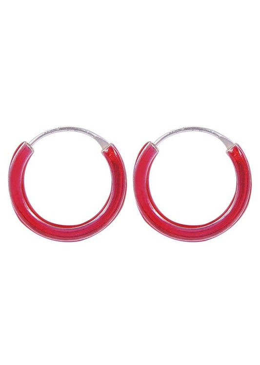 925 Sterling Silver Cute Pair of Red Enamel Hoop Earrings
