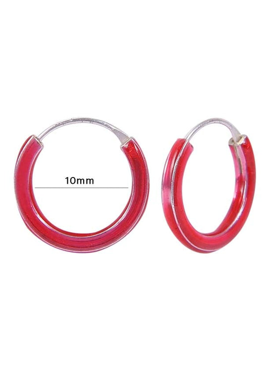 925 Sterling Silver Cute Pair of Red Enamel Hoop Earrings