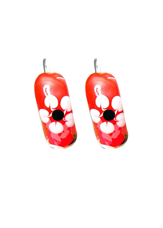 925 Sterling Silver Cute Pair of Red Enamel Hoop Earrings