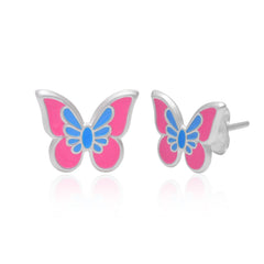 Pure 925 Sterling Silver Cute and Elegant Enamel Butterfly Studs Earrings