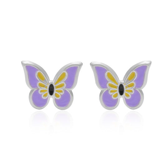 Pure 925 Sterling Silver Cute and Elegant Enamel Butterfly Studs Earrings