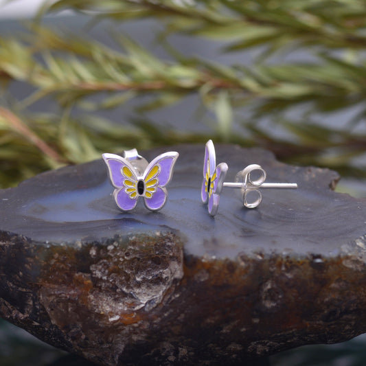 Pure 925 Sterling Silver Cute and Elegant Enamel Butterfly Studs Earrings