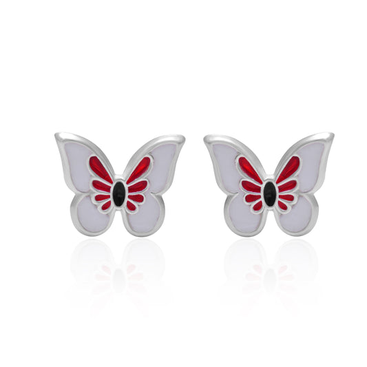 Pure 925 Sterling Silver Cute and Elegant Enamel Butterfly Studs Earrings
