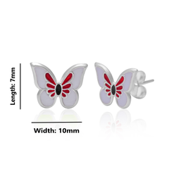Pure 925 Sterling Silver Cute and Elegant Enamel Butterfly Studs Earrings