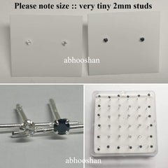 Sterling Silver pair of Round shape 2mm Single White Cubic Zircon (CZ) Stone Solitaire Stud Earrings