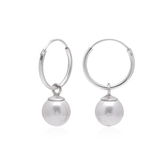 92.5 Sterling Silver 12mm Hoop Earrings with 8mm hanging White Pearl