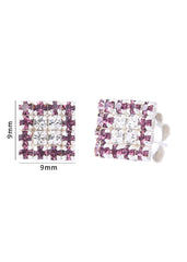 92.5 Sterling Silver Square Studs Unisex Earrings Purple and White Cubic Zirconia CZ