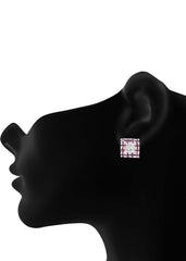92.5 Sterling Silver Square Studs Unisex Earrings  Purple and White Cubic Zirconia CZ