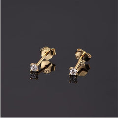 18k Gold Plated 925 Sterling Silver pair of Round 2mm Single White Cz Unisex Stud Earrings