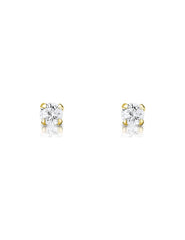 18k Gold Plated 925 Sterling Silver pair of Round 2mm Single White Cz Unisex Stud Earrings