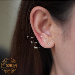 18k Gold Plated 925 Sterling Silver pair of Round 3mm Single White Cz Unisex Stud Earrings