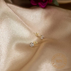 18k Gold Plated 925 Sterling Silver pair of Round 5mm Single White Cz Unisex Stud Earrings